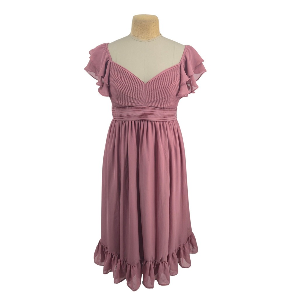 Birdy Grey Dress Women Large Pink Ruffle Chiffon Bridesmaid Formal Evening Gown